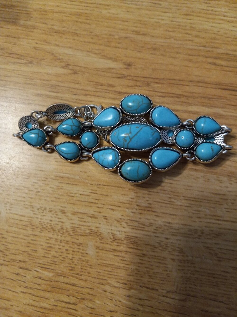 VINTAGE  SOUTHWESTERN Silver Tone Faux Turquoise Link Bracelet